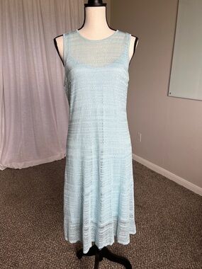 Lauren Ralph Lauren Light Blue Linen Blend Knit Sleeveless Dress Size L